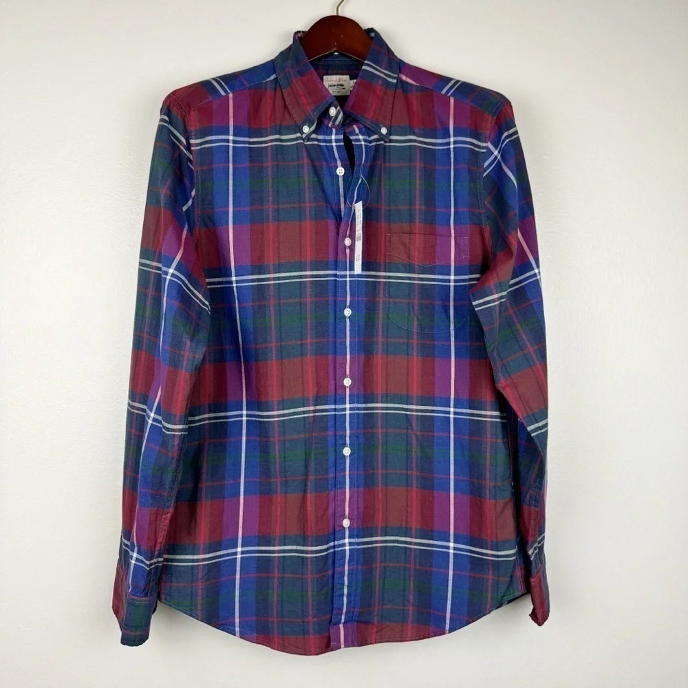 J. Crew Men's Slim Secret Wash Cotton Poplin Shirt Plaid Size M NWT